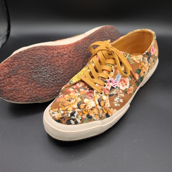 Superga Cotu Mustard Gold Velvet Floral 10 US 41.5 EU - Picture 3 of 4
